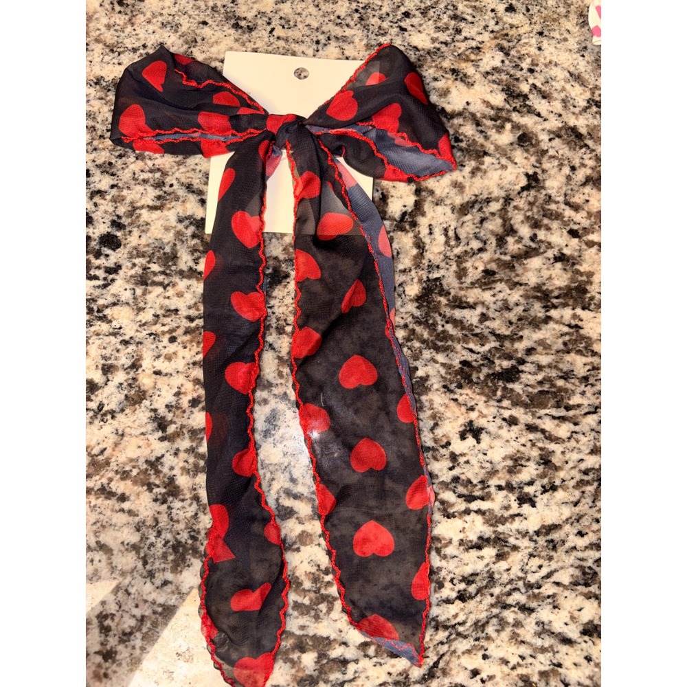 Target Red Heart Mesh Long Tail Hair Bow Clip Black Romantic Valentine Accessory